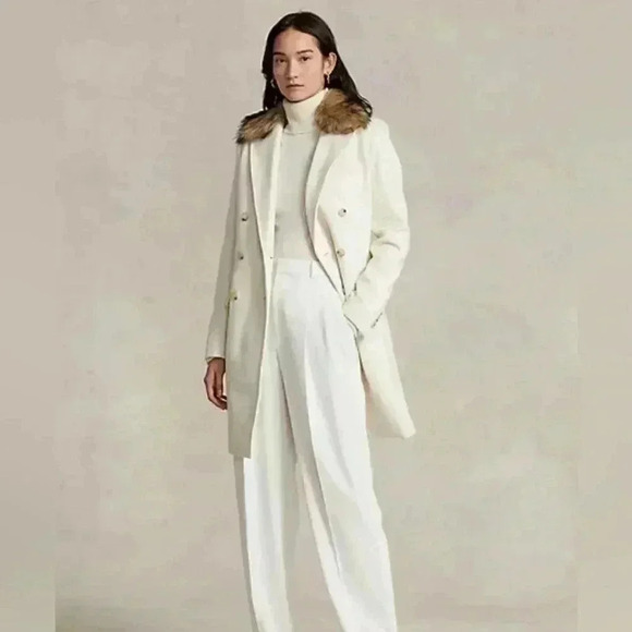 Polo Ralph Lauren Faux Fur Collar Double Breasted Parka Peacoat Long Overcoat 2 - Picture 6 of 9